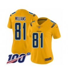 Women's Los Angeles Chargers #81 Mike Williams Limited Gold Inverted Legend 100th Season Football Jersey