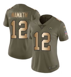 Women's Nike Los Angeles Rams #12 Joe Namath Limited Olive/Gold 2017 Salute to Service NFL Jersey