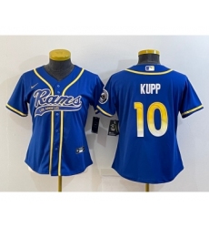 Women's Los Angeles Rams #10 Cooper Kupp Royal With Patch Cool Base Stitched Baseball Jersey