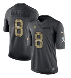 Men's Nike Minnesota Vikings #8 Sam Bradford Limited Black 2016 Salute to Service NFL Jersey