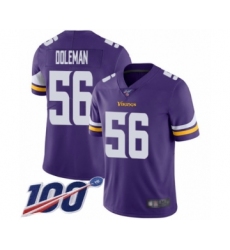 Men's Minnesota Vikings #56 Chris Doleman Purple Team Color Vapor Untouchable Limited Player 100th Season Football Jersey