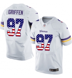 Men's Nike Minnesota Vikings #97 Everson Griffen Elite White Road USA Flag Fashion NFL Jersey