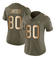 Women's Nike Minnesota Vikings #80 Cris Carter Limited Olive/Gold 2017 Salute to Service NFL Jersey
