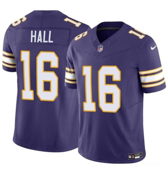 Men's Minnesota Vikings #16 Jaren Hall Purple 2023 F.U.S.E. Vapor Untouchable Throwback Limited Football Stitched Jersey