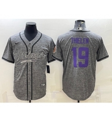 Men's Minnesota Vikings #19 Adam Thielen Grey Gridiron With Patch Cool Base Stitched Baseball Jersey