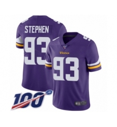 Men's Minnesota Vikings #93 Shamar Stephen Purple Team Color Vapor Untouchable Limited Player 100th Season Football Jersey