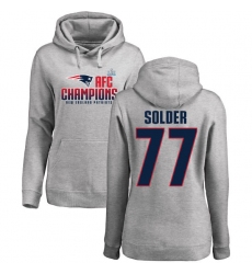 Women's Nike New England Patriots #77 Nate Solder Heather Gray 2017 AFC Champions Pullover Hoodie