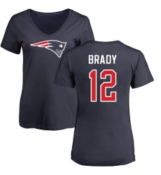 NFL Women's Nike New England Patriots #12 Tom Brady Navy Blue Name & Number Logo Slim Fit T-Shirt