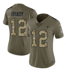 Women's Nike New England Patriots #12 Tom Brady Limited Olive/Camo 2017 Salute to Service NFL Jersey