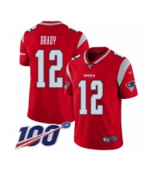 Youth New England Patriots #12 Tom Brady Limited Red Inverted Legend 100th Season Football Jersey