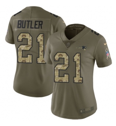 Women's Nike New England Patriots #21 Malcolm Butler Limited Olive/Camo 2017 Salute to Service NFL Jersey