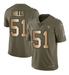Youth Nike New Orleans Saints #51 Sam Mills Limited Olive/Gold 2017 Salute to Service NFL Jersey