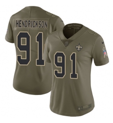 Women's Nike New Orleans Saints #91 Trey Hendrickson Limited Olive 2017 Salute to Service NFL Jersey