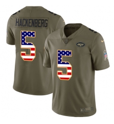 Men's Nike New York Jets #5 Christian Hackenberg Limited Olive/USA Flag 2017 Salute to Service NFL Jersey