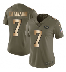 Women's Nike New York Jets #7 Chandler Catanzaro Limited Olive/Gold 2017 Salute to Service NFL Jersey