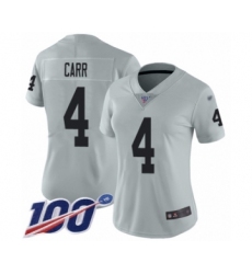 Women's Oakland Raiders #4 Derek Carr Limited Silver Inverted Legend 100th Season Football Jersey