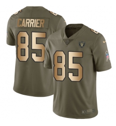 Youth Nike Oakland Raiders #85 Derek Carrier Limited Olive Gold 2017 Salute to Service NFL Jersey
