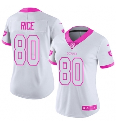 Women's Nike Oakland Raiders #80 Jerry Rice Limited White/Pink Rush Fashion NFL Jersey