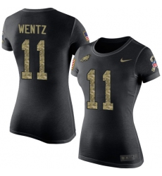 Women's Nike Philadelphia Eagles #11 Carson Wentz Black Camo Salute to Service T-Shirt