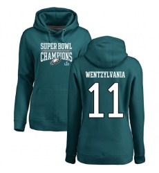 Women's Nike Philadelphia Eagles #11 Carson Wentz Green Wentzylvania Super Bowl LII Champions Pullover Hoodie