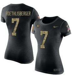 Women's Nike Pittsburgh Steelers #7 Ben Roethlisberger Black Camo Salute to Service T-Shirt