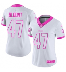 Women's Nike Pittsburgh Steelers #47 Mel Blount Limited White/Pink Rush Fashion NFL Jersey