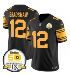 Men's Pittsburgh Steelers #12 Terry Bradshaw Black 2024 F U S E 50th Anniversary Of Super Bowl IX Color Rush Limited Stitched Jersey