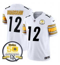 Men's Pittsburgh Steelers #12 Terry Bradshaw White 2024 F U S E 50th Anniversary Of Super Bowl IX Alternate Vapor Untouchable Limited Stitched Jersey