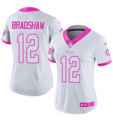 Women's Nike Pittsburgh Steelers #12 Terry Bradshaw Limited White/Pink Rush Fashion NFL Jersey
