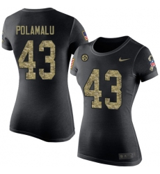 Women's Nike Pittsburgh Steelers #43 Troy Polamalu Black Camo Salute to Service T-Shirt