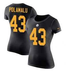 Women's Nike Pittsburgh Steelers #43 Troy Polamalu Black Rush Pride Name & Number T-Shirt