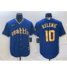 Men's Seattle Mariners #10 Jarred Kelenic Blue 2023 City Connect Cool Base Stitched Jersey