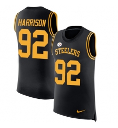 Men's Nike Pittsburgh Steelers #92 James Harrison Limited Black Rush Player Name & Number Tank Top NFL Jersey