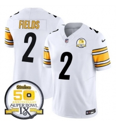 Men's Pittsburgh Steelers #2 Justin Fields White 2024 F U S E 50th Anniversary Of Super Bowl IX Alternate Vapor Untouchable Limited Stitched Jersey