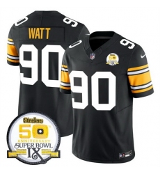 Men's Pittsburgh Steelers #90 T J Watt Black 2024 F U S E 50th Anniversary Of Super Bowl IX Vapor Untouchable Limited Stitched Jersey