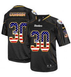 Men's Nike Pittsburgh Steelers #30 James Conner Elite Black USA Flag Fashion NFL Jersey