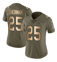 Women's Nike Seattle Seahawks #25 Richard Sherman Limited Olive/Gold 2017 Salute to Service NFL Jersey