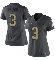 Women's Nike Seattle Seahawks #3 Russell Wilson Limited Black 2016 Salute to Service NFL Jersey