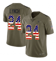 Youth Nike Seattle Seahawks #24 Marshawn Lynch Limited Olive/USA Flag 2017 Salute to Service NFL Jersey