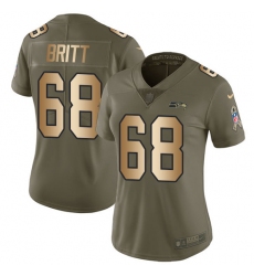 Women's Nike Seattle Seahawks #68 Justin Britt Limited Olive/Gold 2017 Salute to Service NFL Jersey