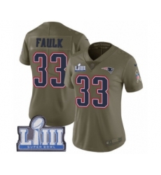 Women's Nike New England Patriots #33 Kevin Faulk Limited Olive 2017 Salute to Service Super Bowl LIII Bound NFL Jersey