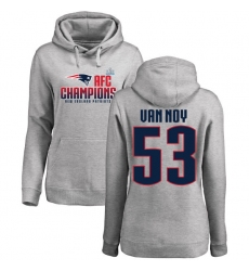 Women's Nike New England Patriots #53 Kyle Van Noy Heather Gray 2017 AFC Champions Pullover Hoodie