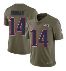 Men's Nike New England Patriots #14 Steve Grogan Limited Olive 2017 Salute to Service NFL Jersey