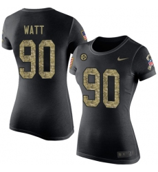 Women's Nike Pittsburgh Steelers #90 T. J. Watt Black Camo Salute to Service T-Shirt