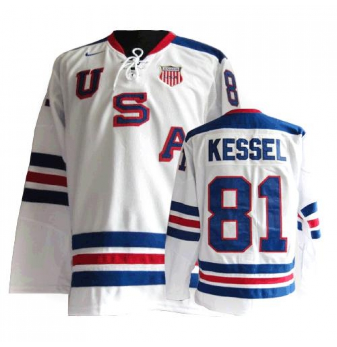 Men's Nike Team USA #81 Phil Kessel Authentic White 1960 Throwback Olympic Hockey Jersey