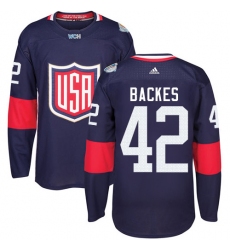Men's Adidas Team USA #42 David Backes Premier Navy Blue Away 2016 World Cup Ice Hockey Jersey