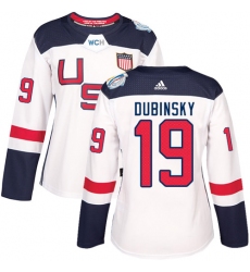 Women's Adidas Team USA #19 Brandon Dubinsky Authentic White Home 2016 World Cup Hockey Jersey