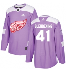 Youth Adidas Detroit Red Wings #41 Luke Glendening Authentic Purple Fights Cancer Practice NHL Jersey