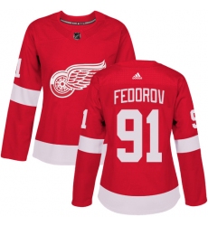 Women's Adidas Detroit Red Wings #91 Sergei Fedorov Authentic Red Home NHL Jersey