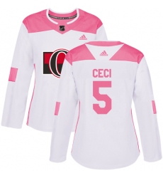 Women's Adidas Ottawa Senators #5 Cody Ceci Authentic White/Pink Fashion NHL Jersey